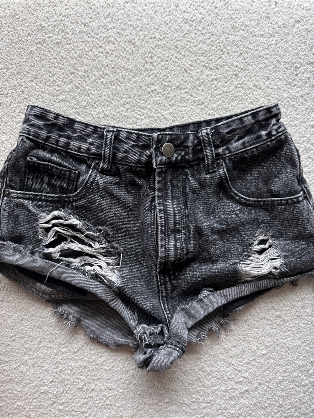 Forever 21 Black Acid-Wash Distressed Denim Shorts